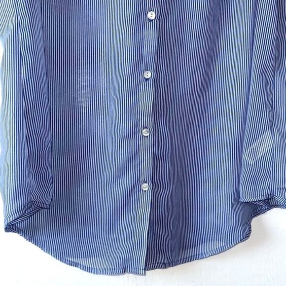 A New Day Blue & White Striped Sleeveless Button-Down Collared Blouse XL 100% Po - Picture 6 of 8